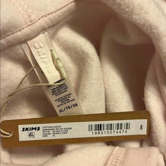 NWT Skims Shrunken Full Zip Up Hoodie Sweatshirt new barely pink - Picture 7 of 8